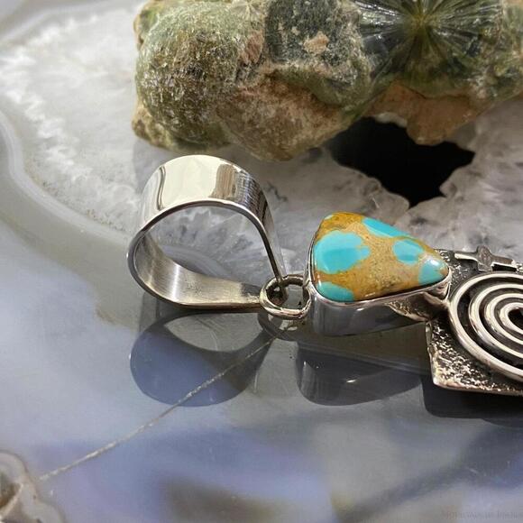 Alex Sanchez Sterling Silver Turquoise Petroglyph Long Unisex Pendant - Picture 7 of 10